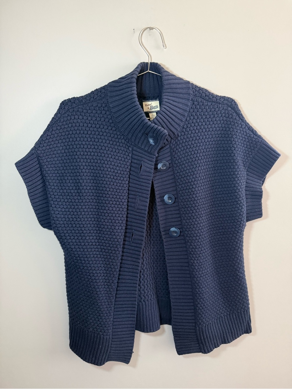 Knitted By Bass Navy Blue Chunky Knit Button Cargian Size L Nautical Fisherman